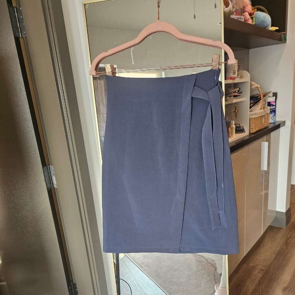 Milkcocoa Blue High Waist  Korean Elegant StyleBow Slit Midi Skirt Size S